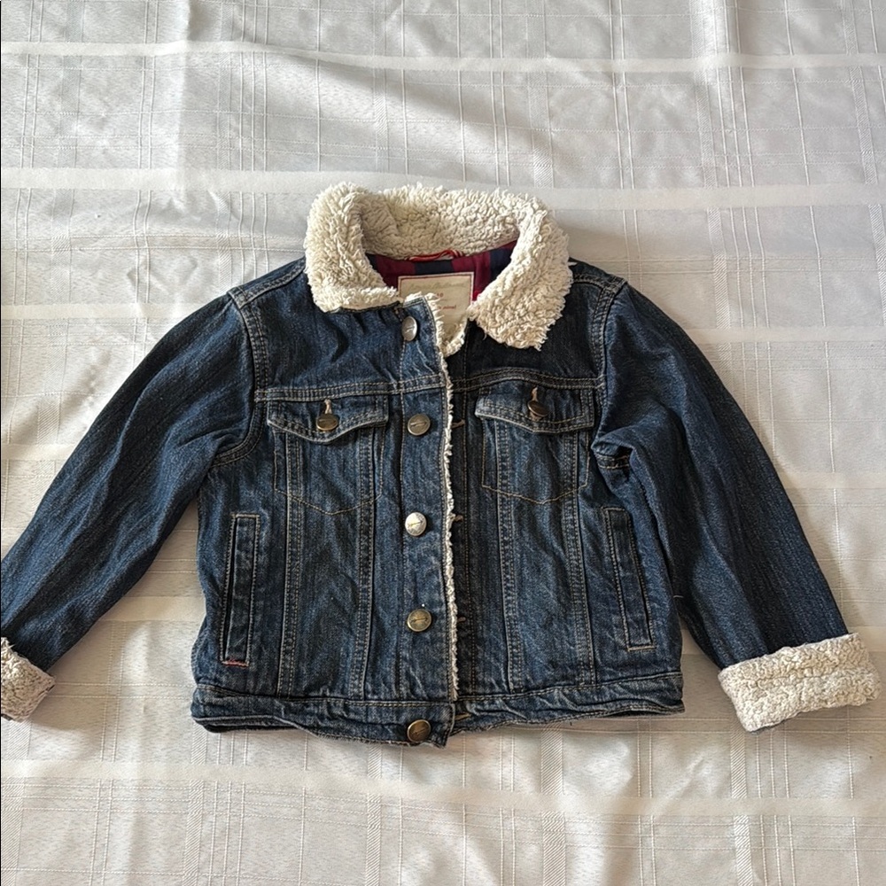 Hanna Anderson Kids Denim Jacket with Sherpa Lining